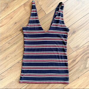 Express Navy Stripe Rib Knit Tank Top